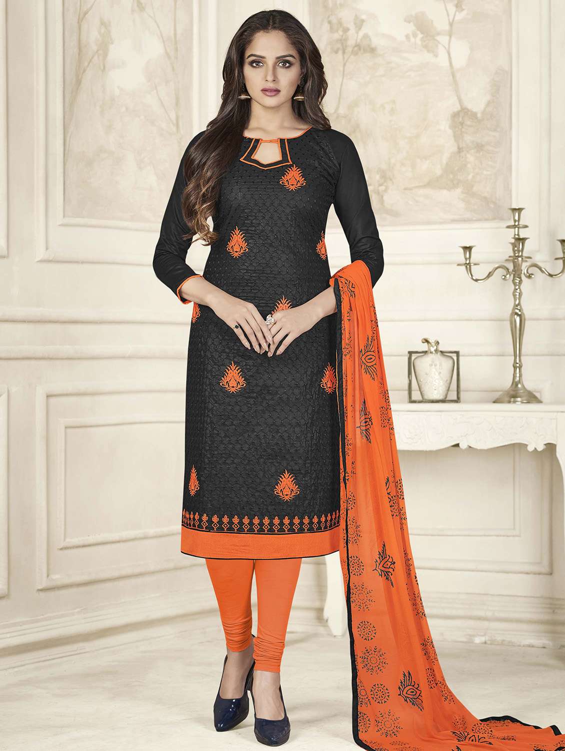 embroidered unstitched churidaar suit - 15493183 -  Zoom Image - 0