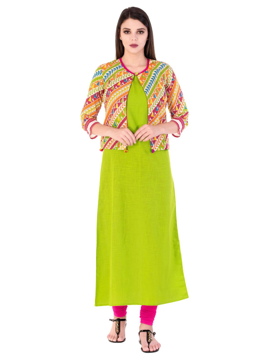 a-line kurta with jacket - 15493407 -  Zoom Image - 0