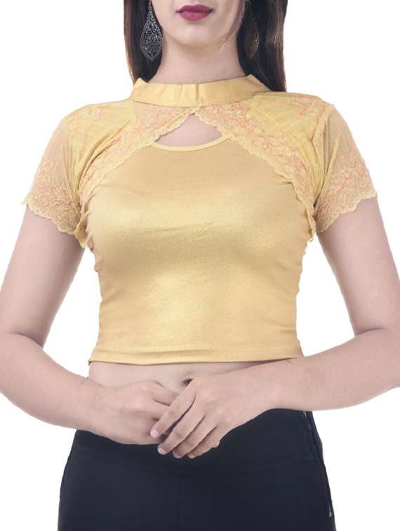 gold cotton solid blouse
