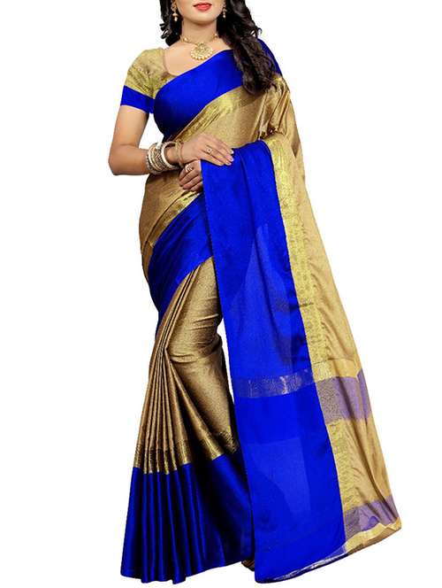 contrast zari border bhagalpuri saree with blouse - 15497823 -  Standard Image - 0
