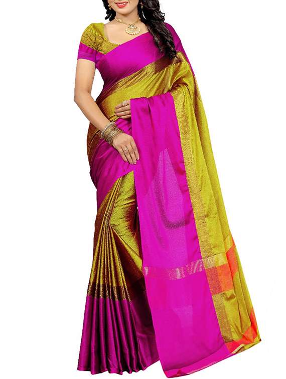 contrast zari border bhagalpuri saree with blouse - 15497824 -  Zoom Image - 0