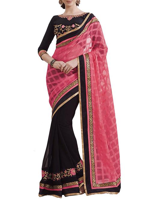checkered jacquard half & half saree with blouse - 15497853 -  Standard Image - 0