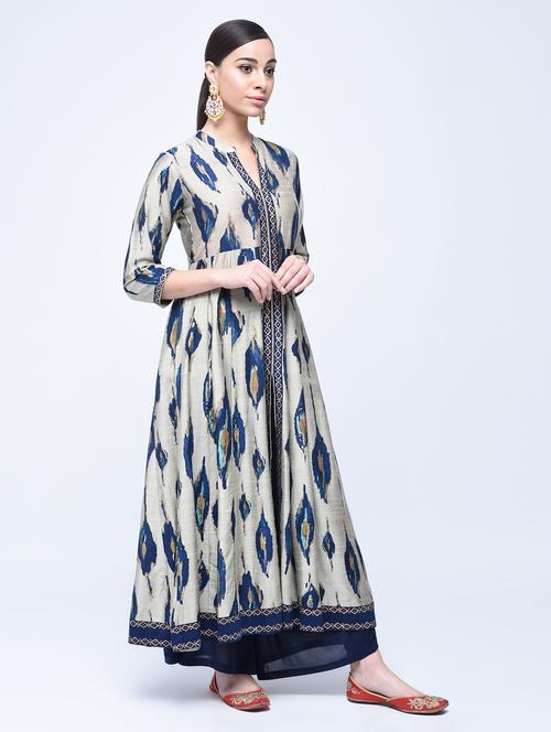 silk anarkali ikat print kurta - 15501401 -  Standard Image - 0