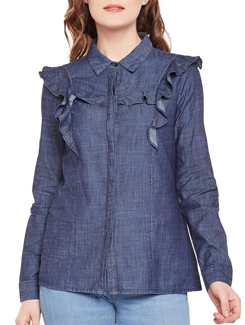 concealed placket ruffle detailed shirt