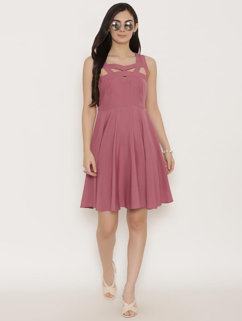neck cutout flared dress - 15503575 - Standard Image - 3