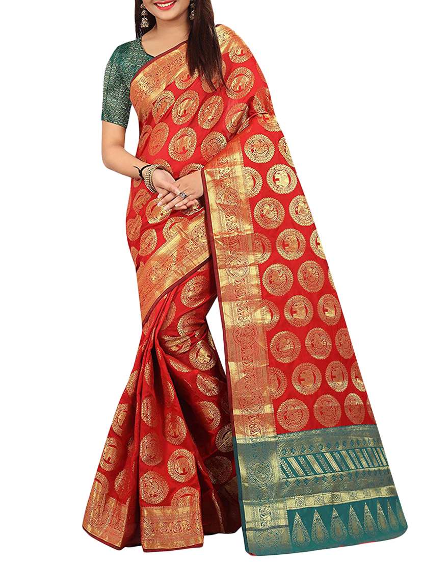 conversational zari motif banarasi saree with blouse - 15504063 - Zoom Image - 0