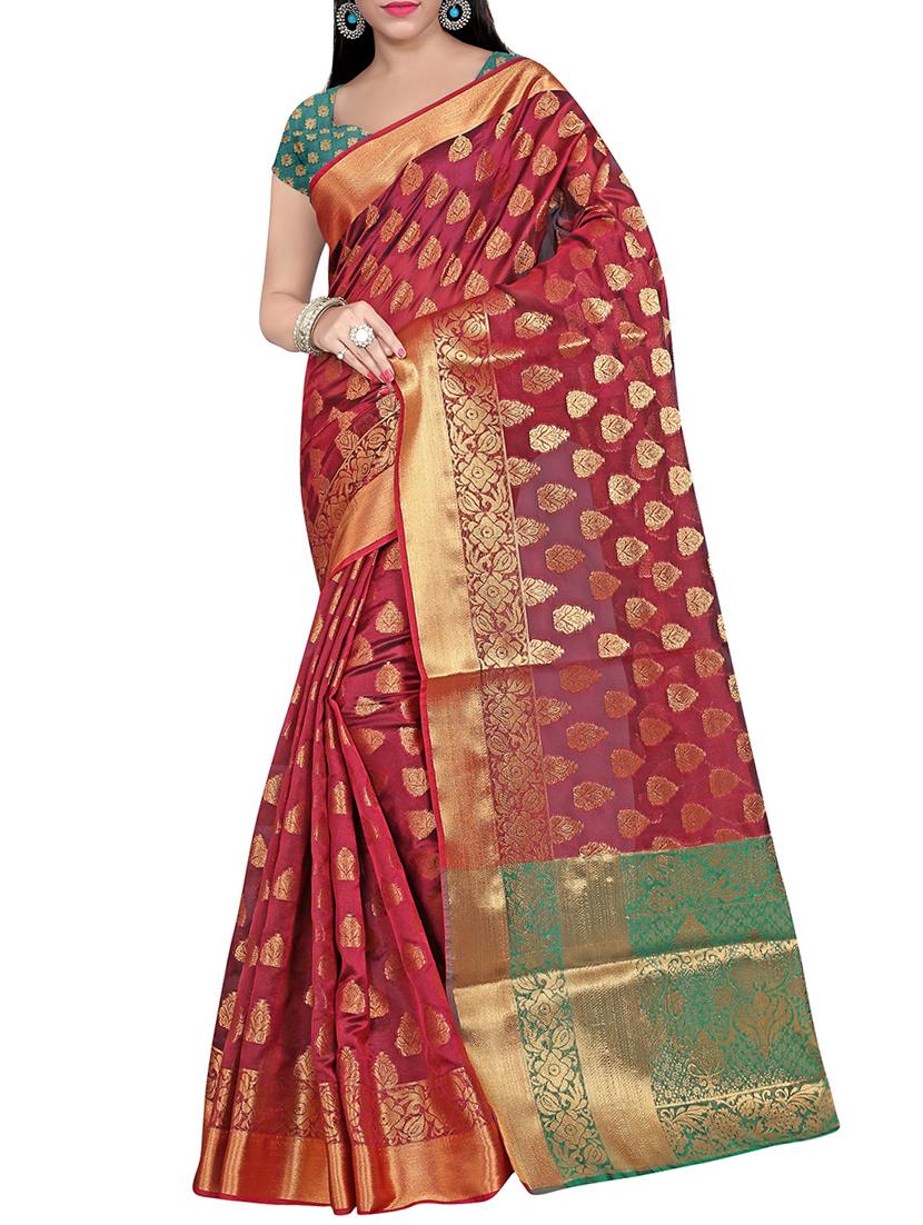 zari motifs banarasi saree with blouse - 15504105 - Zoom Image - 0
