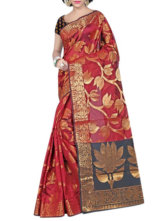 zari floral banarasi saree with blouse - 15504109 - Zoom Image - 0