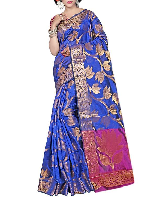 zari floral banarasi saree with blouse - 15504111 - Zoom Image - 0
