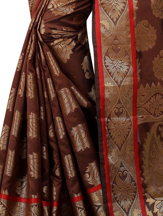 zari weave banarsi saree with blouse - 15504131 - Standard Image - 3