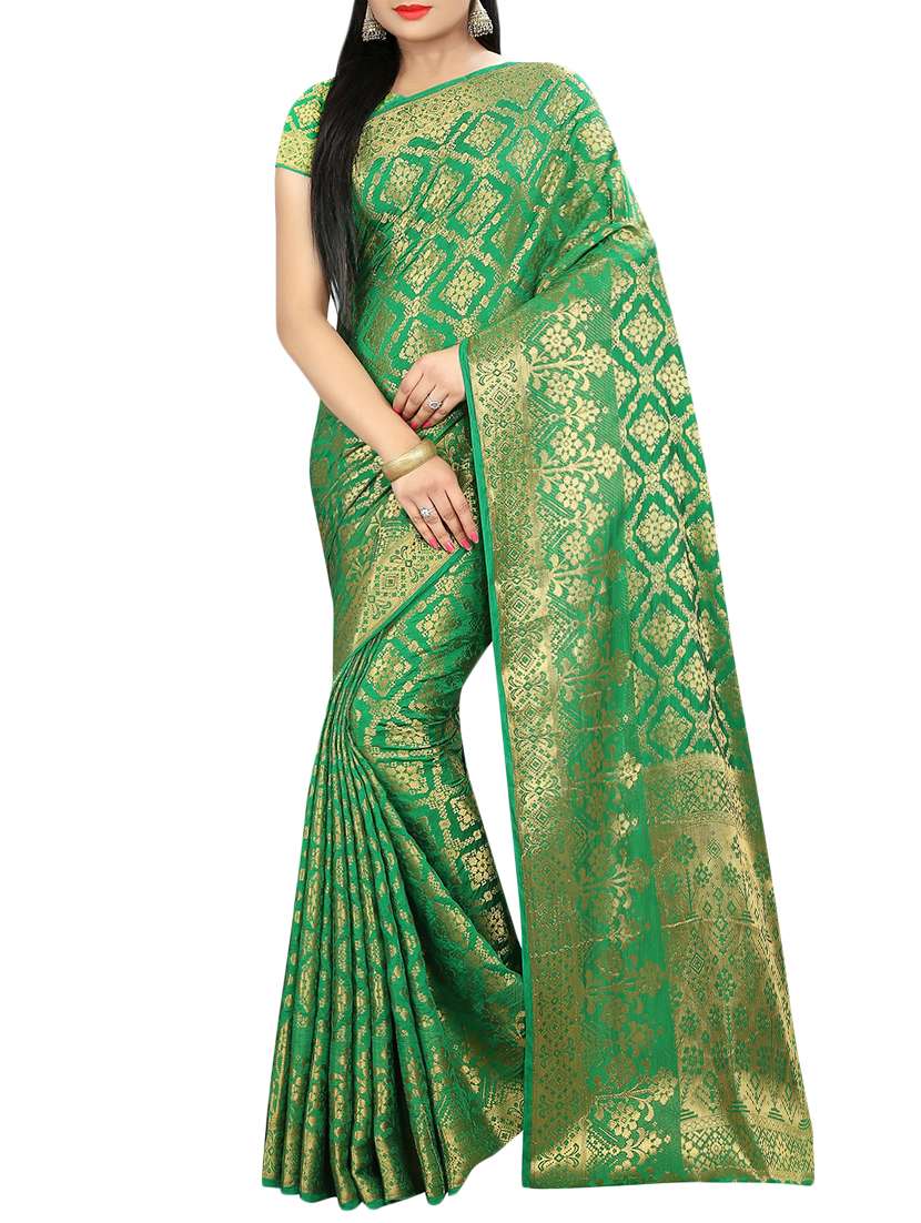 zari motif banarasi saree with unstiched blouse with blouse - 15504142 - Zoom Image - 0