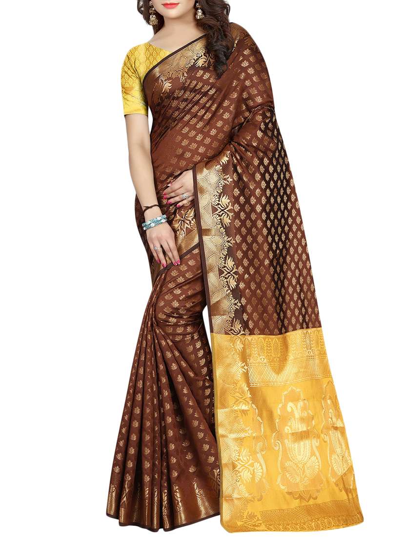 zari motif banarasi saree with unstiched blouse with blouse - 15504154 - Zoom Image - 0