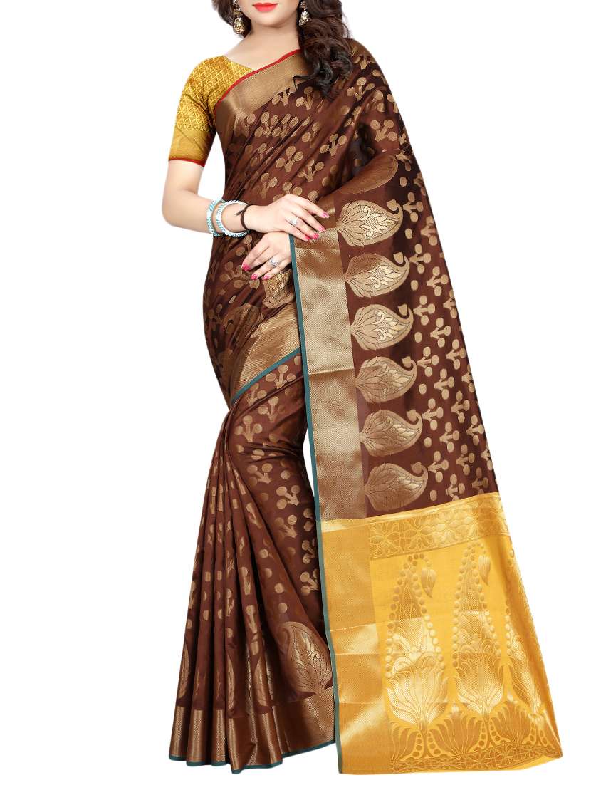 zari motif banarasi saree with unstiched blouse with blouse - 15504158 - Zoom Image - 0