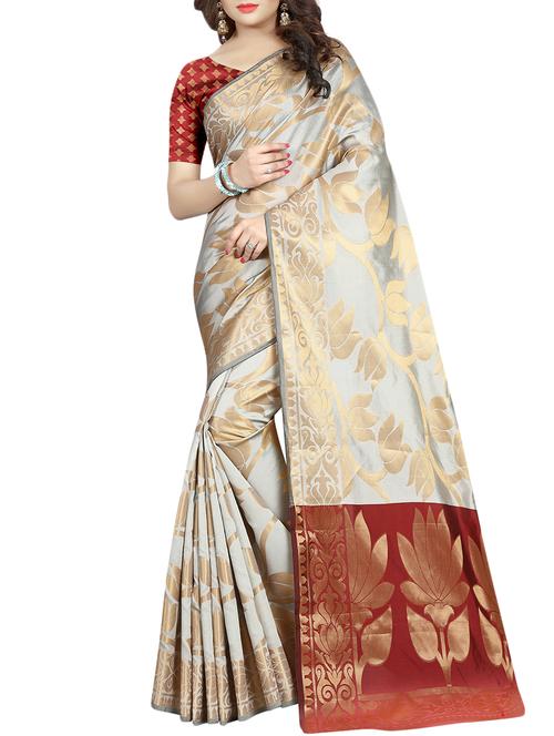 zari motif banarasi saree with unstiched blouse with blouse - 15504160 - Standard Image - 0