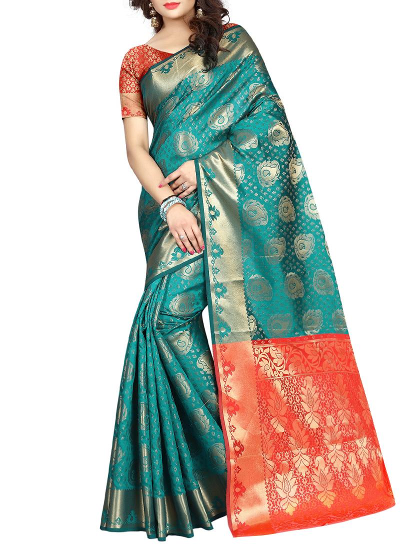 zari weave banarsi saree with blouse - 15504172 - Zoom Image - 0