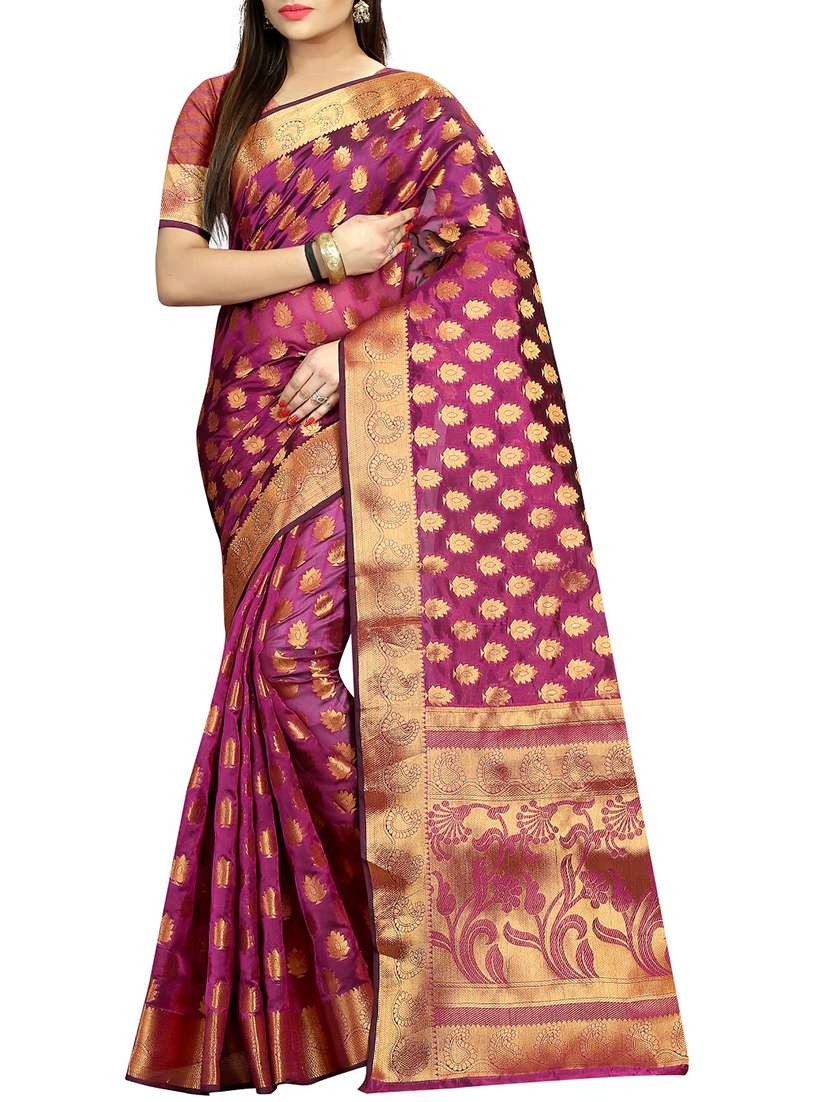 ethnic zari motifs banarasi saree with blouse - 15504180 -  Zoom Image - 0