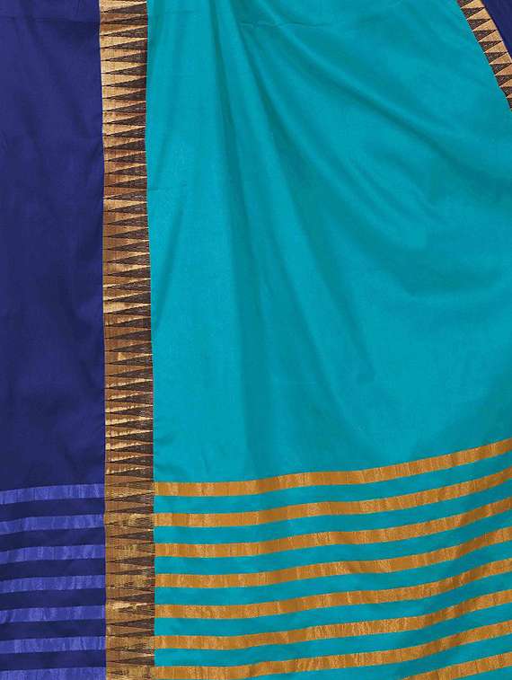 contrast bordered chanderi saree with blouse - 15504214 -  Standard Image - 3