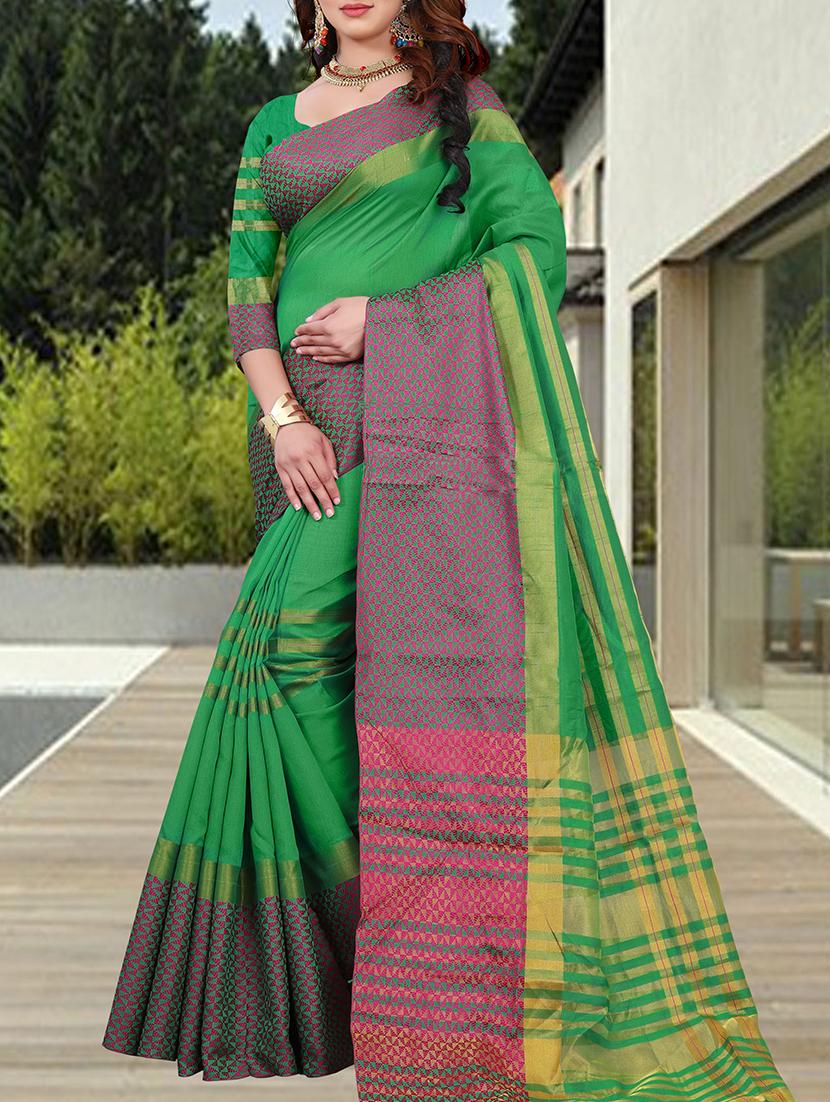 contrast border woven saree with blouse - 15504222 -  Zoom Image - 0
