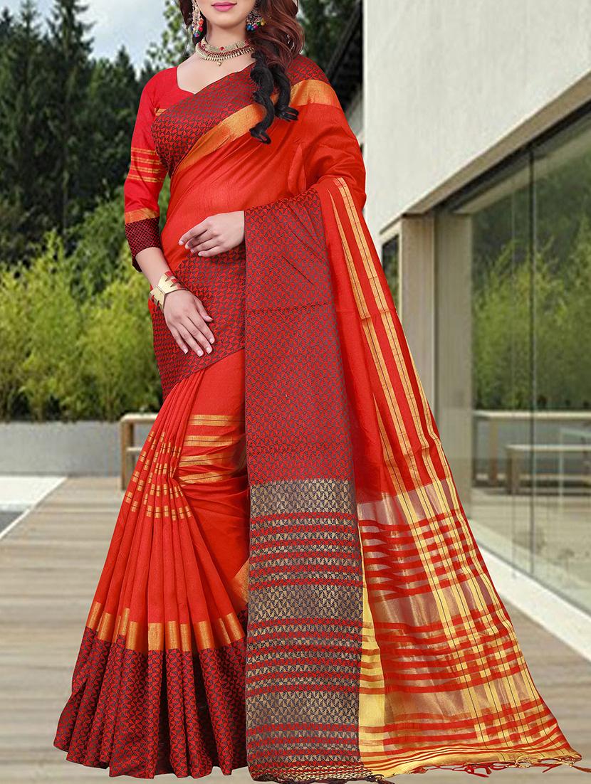 contrast border woven saree with blouse - 15504225 -  Zoom Image - 0