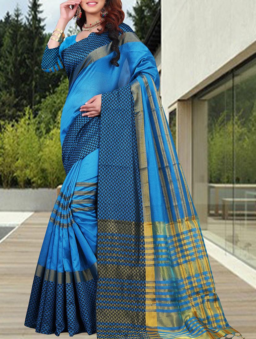 contrast border woven saree with blouse - 15504227 -  Zoom Image - 0