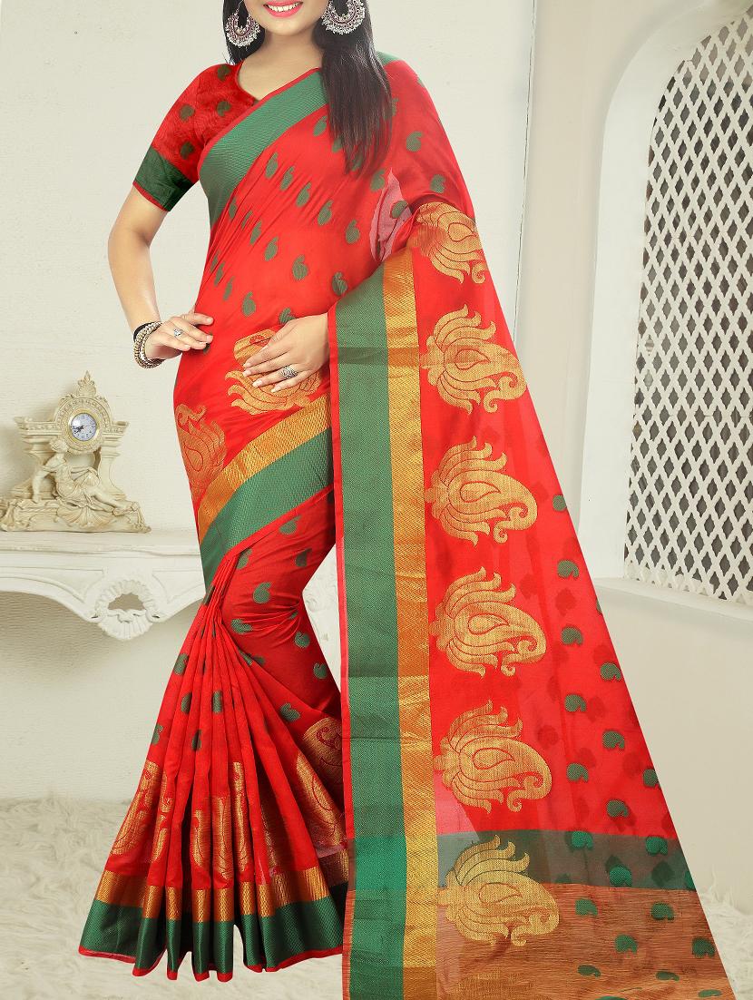 contrast border banarsi saree with blouse - 15504232 - Zoom Image - 0