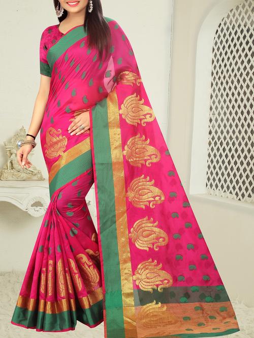 contrast border banarsi saree with blouse - 15504233 -  Standard Image - 0