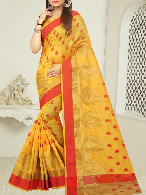 contrast border banarsi saree with blouse - 15504234 -  Standard Image - 0