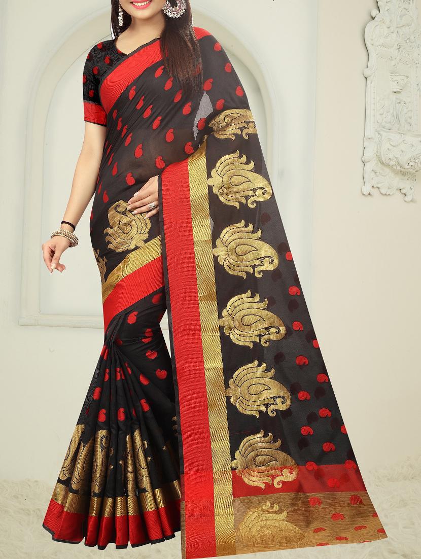 contrast border banarsi saree with blouse - 15504235 - Zoom Image - 0
