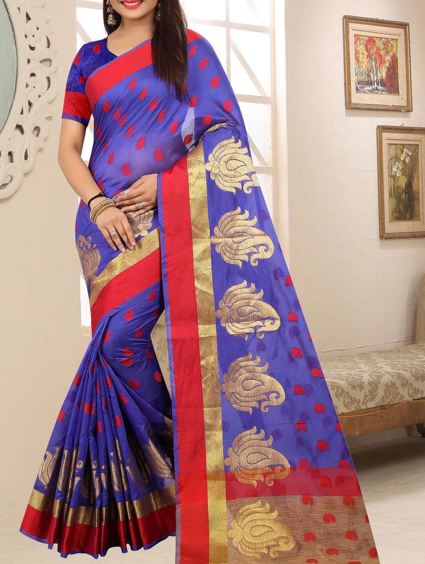 contrast border banarsi saree with blouse - 15504236 -  Zoom Image - 0