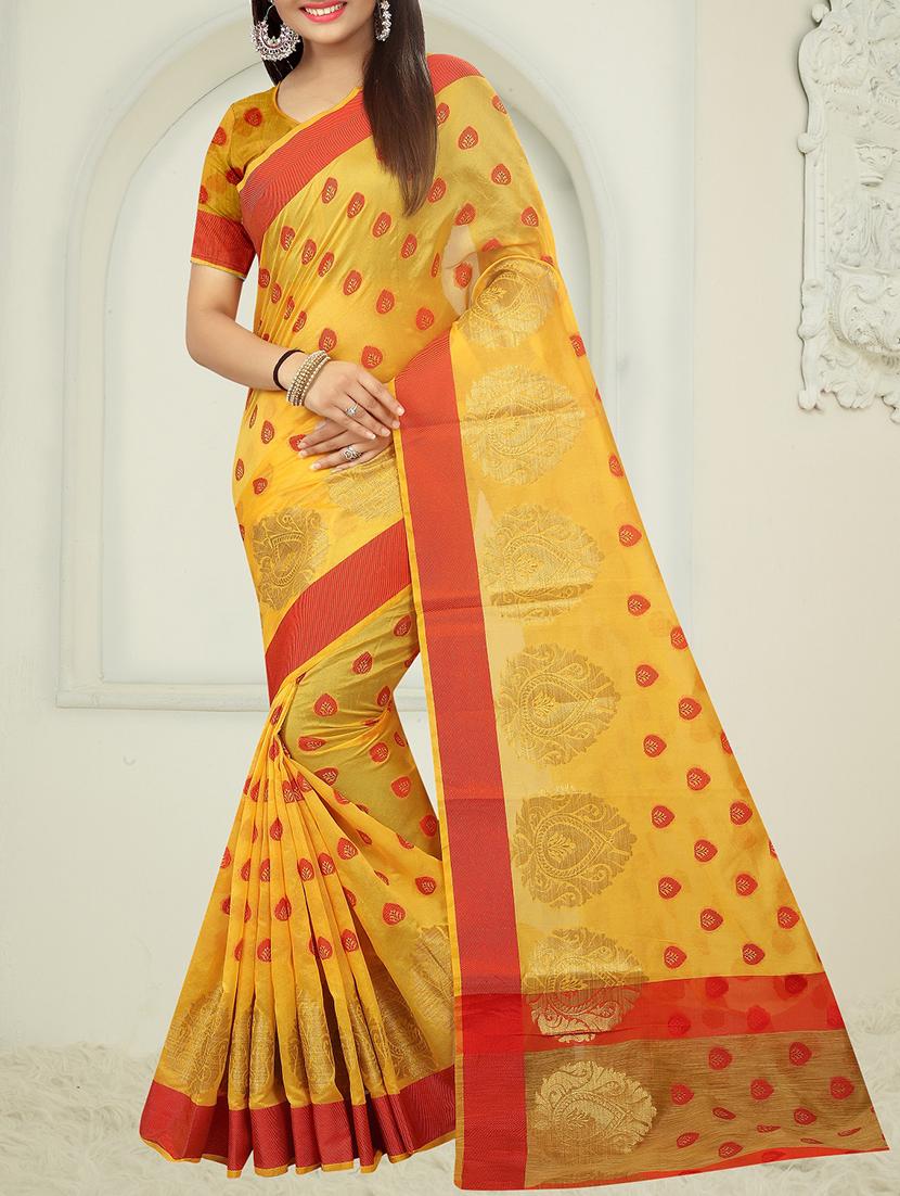 contrast border banarsi saree with blouse - 15504237 - Zoom Image - 0