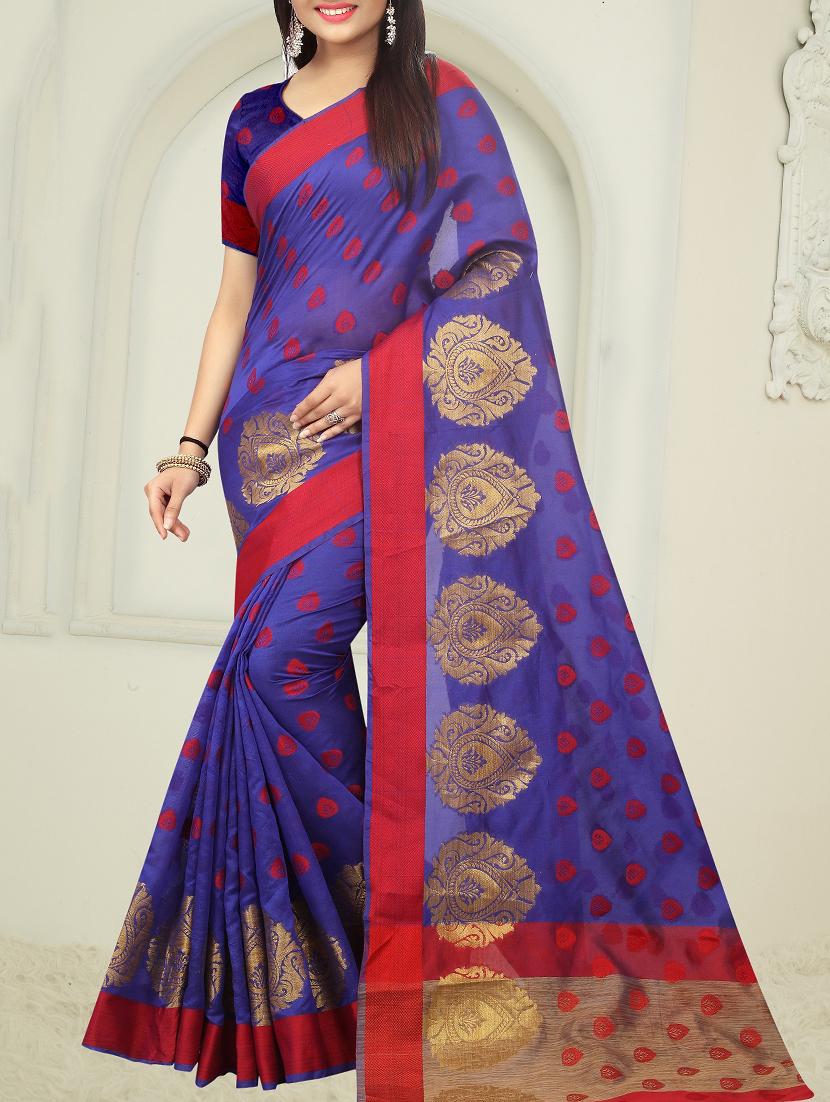 contrast border banarsi saree with blouse - 15504239 - Zoom Image - 0