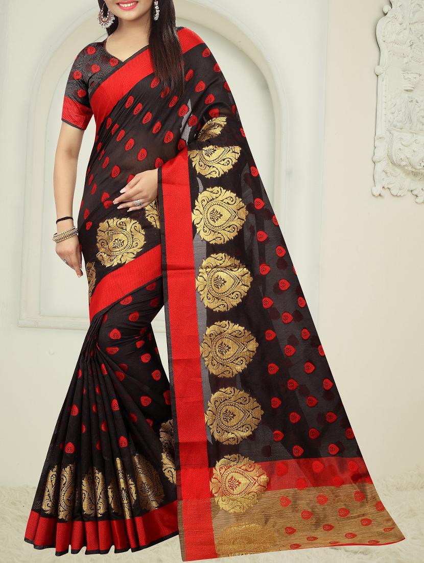 contrast border banarsi saree with blouse - 15504240 - Zoom Image - 0