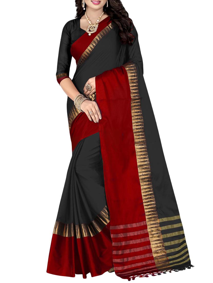 contrast border banarsi saree with blouse - 15504245 -  Zoom Image - 0