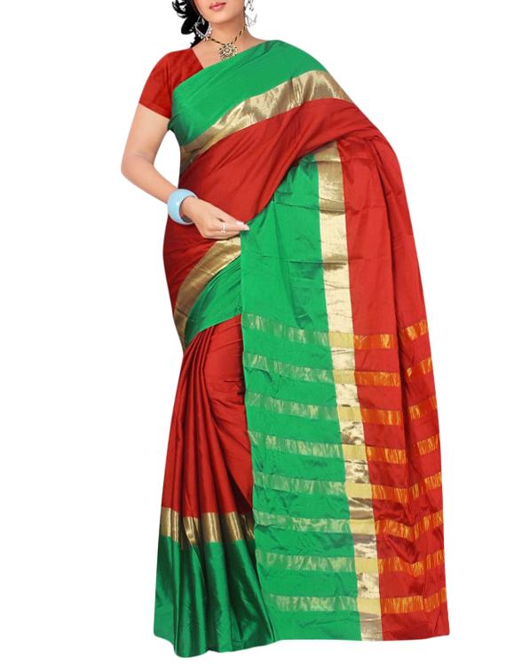 contrast bordered saree with blouse - 15504255 -  Zoom Image - 0