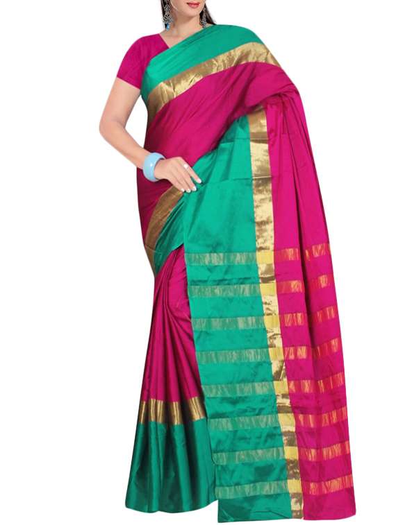 contrast bordered saree with blouse - 15504256 - Zoom Image - 0