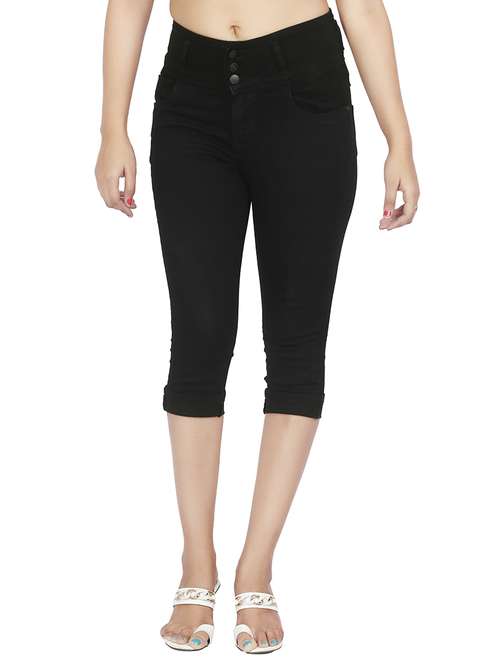high waist denim capri - 15504494 - Standard Image - 0