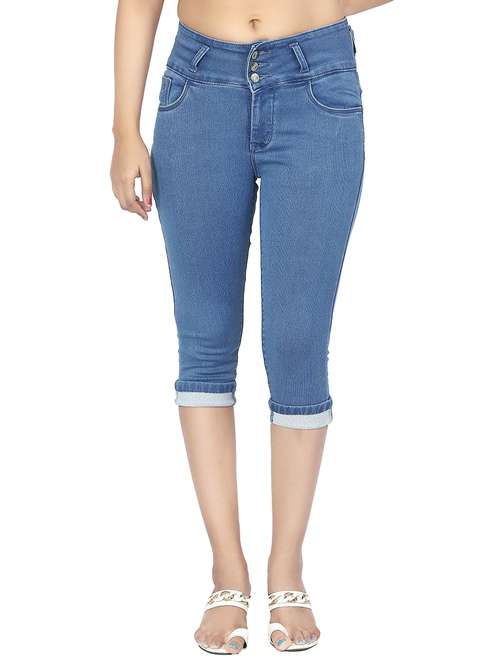 high waist denim capri - 15504498 -  Standard Image - 0