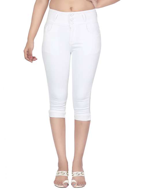 high waist denim capri - 15504504 - Standard Image - 0