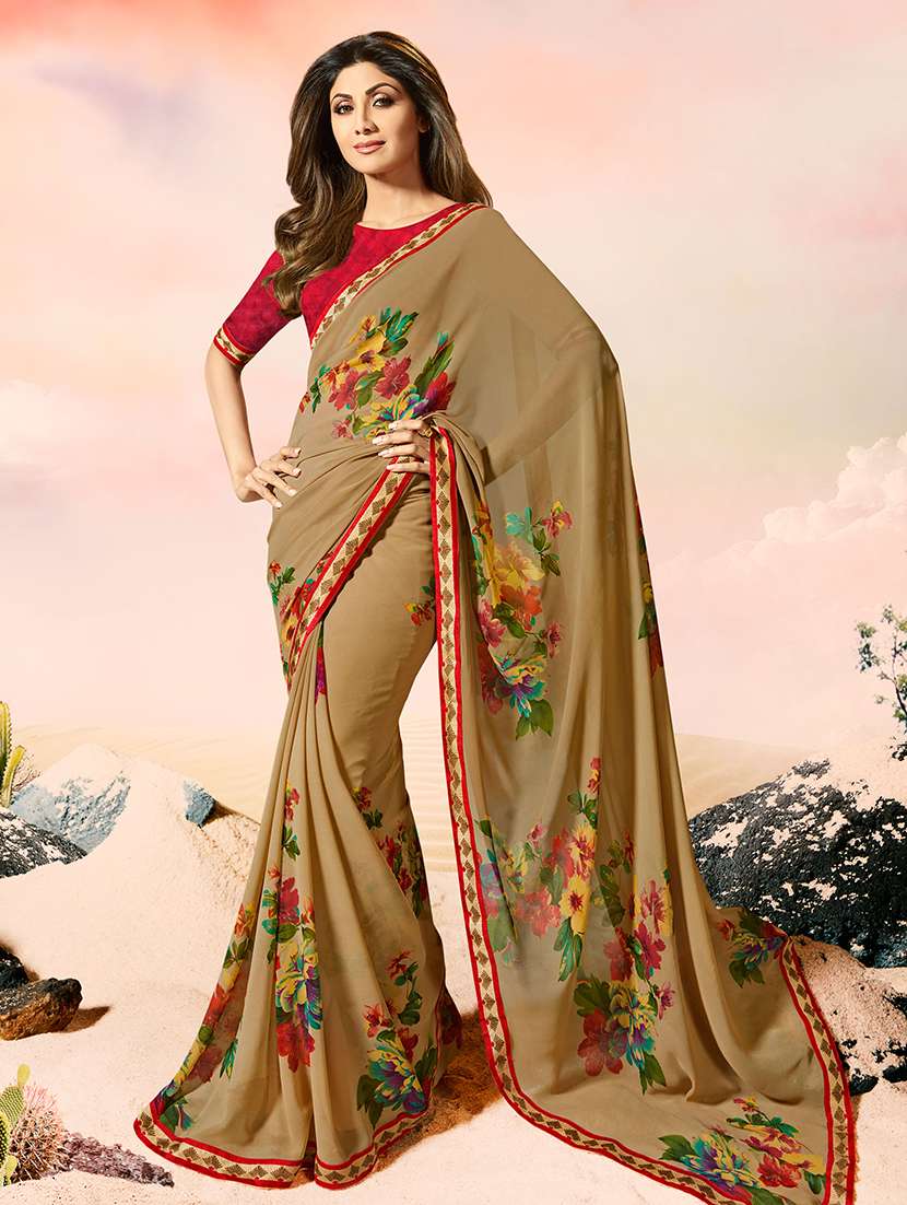 women's floral brown colored saree