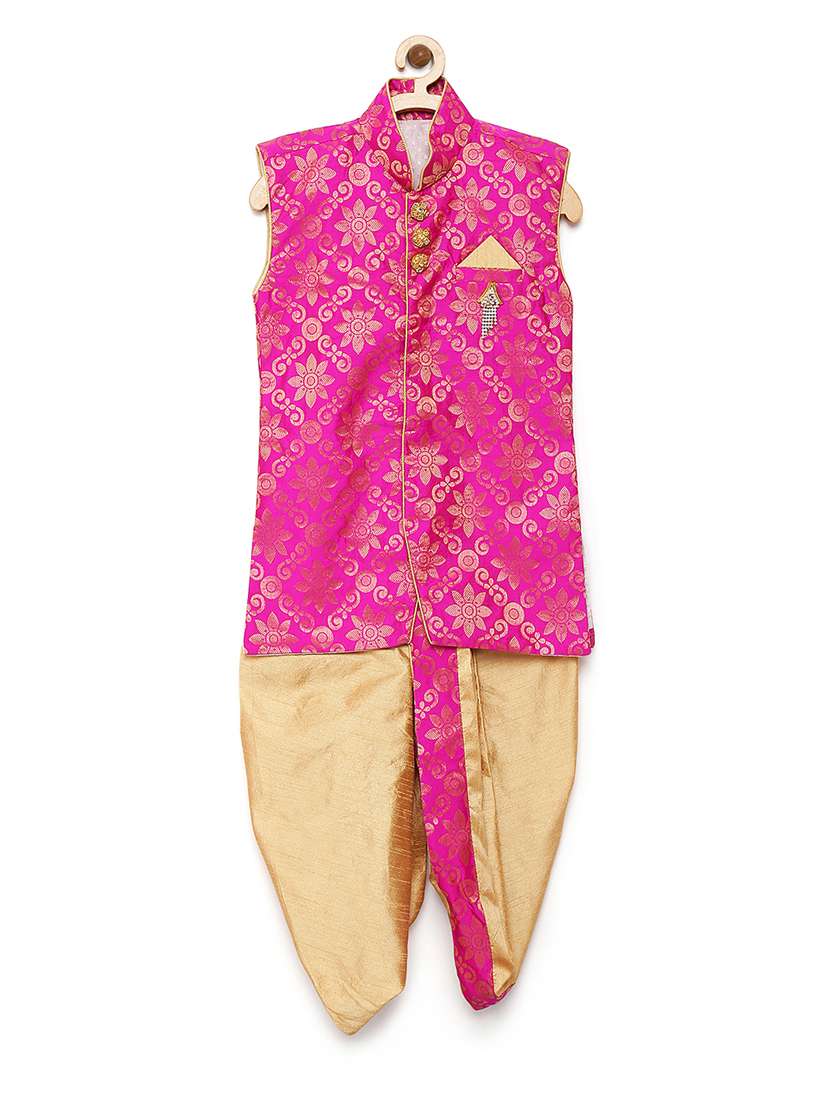 pink cotton blend dhoti kurta set