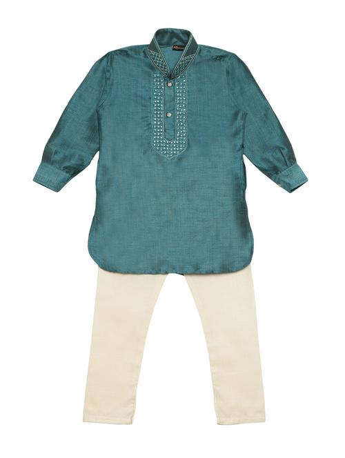 green cotton blend kurta set - 15505467 -  Standard Image - 0
