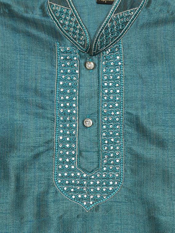 green cotton blend kurta set - 15505467 - Standard Image - 3