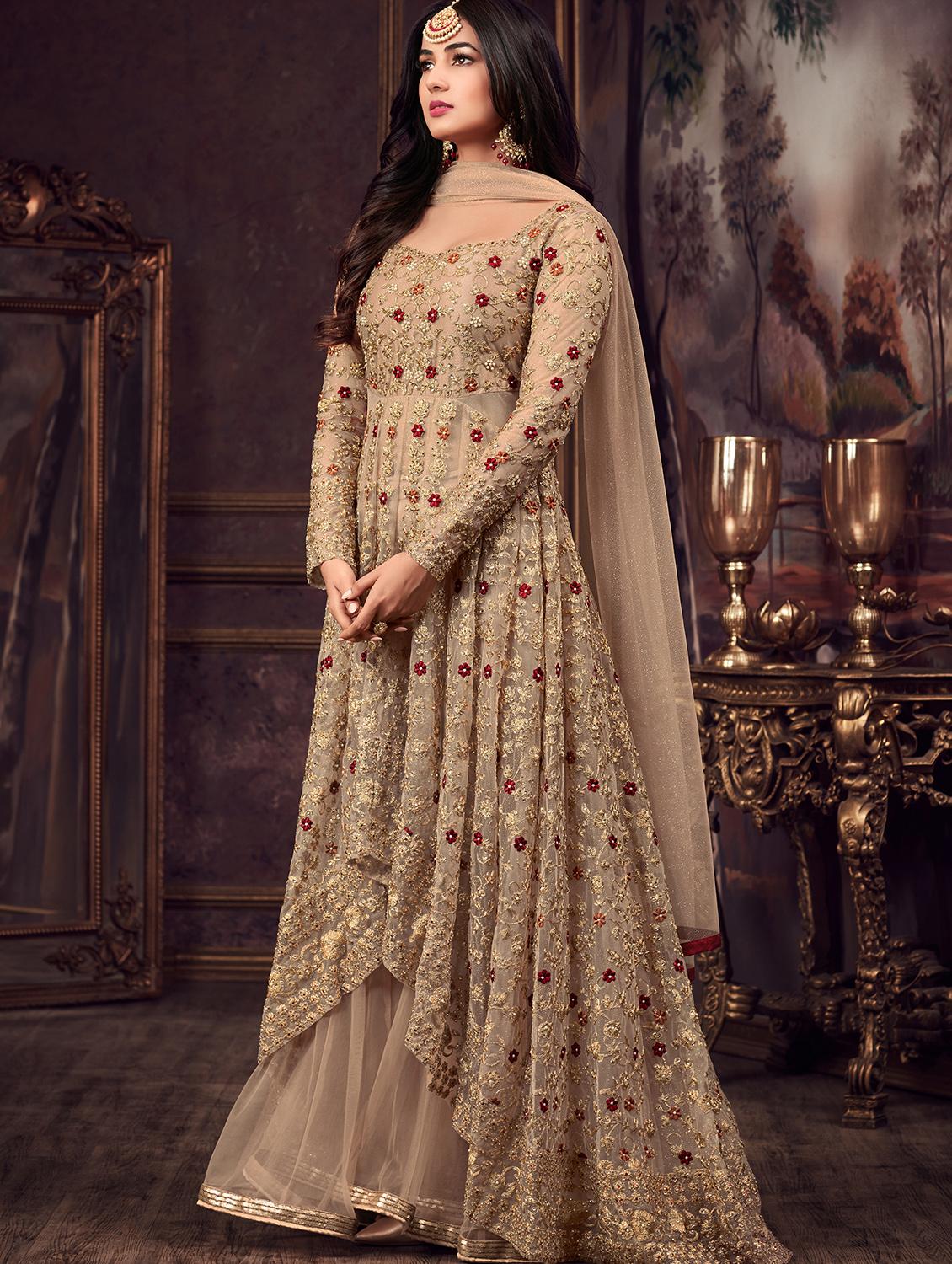 embroidered kalidar high-low layered suit set - 15505535 -  Zoom Image - 0