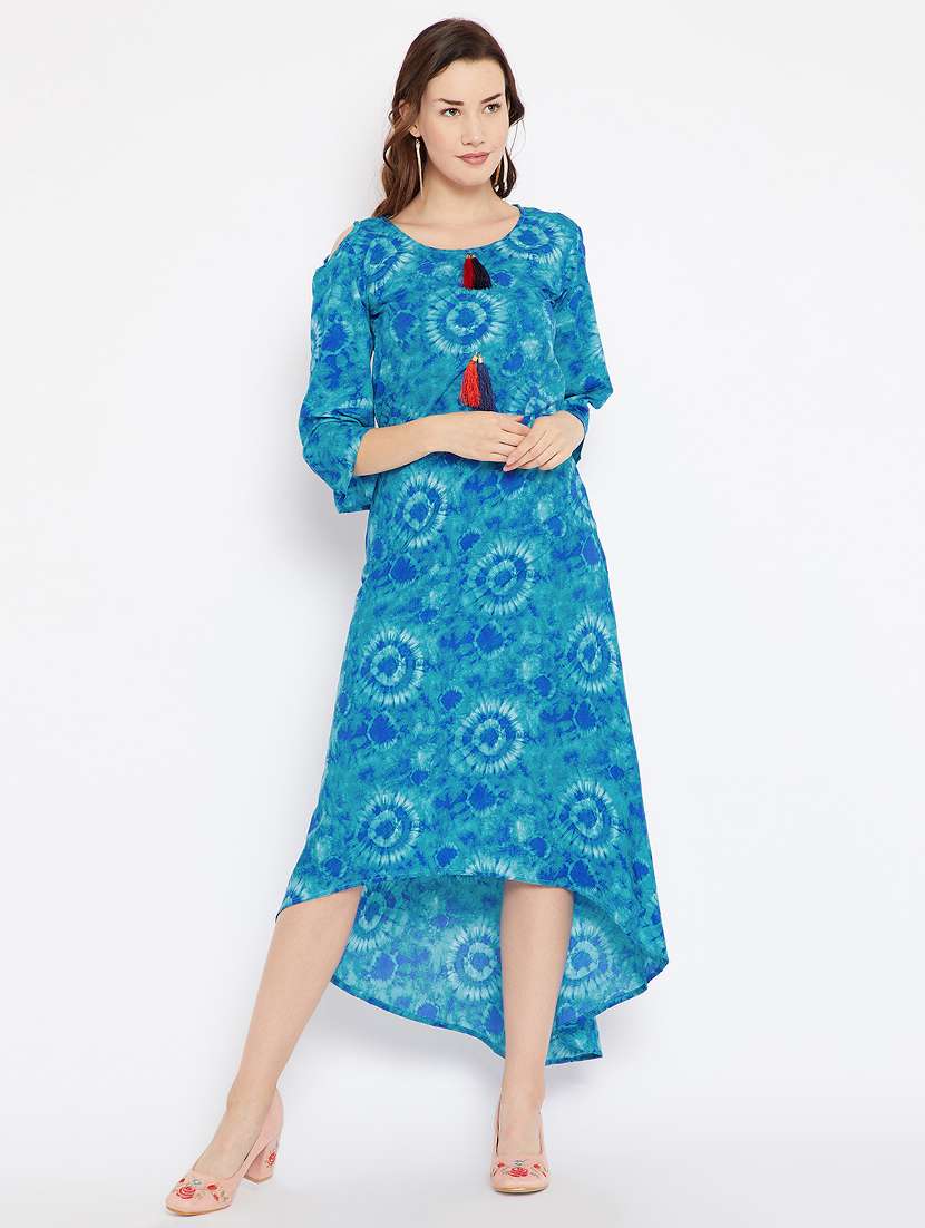 tassel detailed printed high low dress