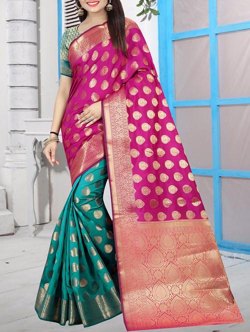 zari jacquard banarasi half & half saree with blouse - 15505837 - Standard Image - 0