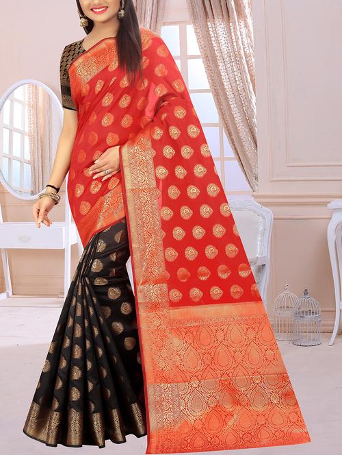 zari jacquard banarasi half & half saree with blouse - 15505840 -  Standard Image - 0