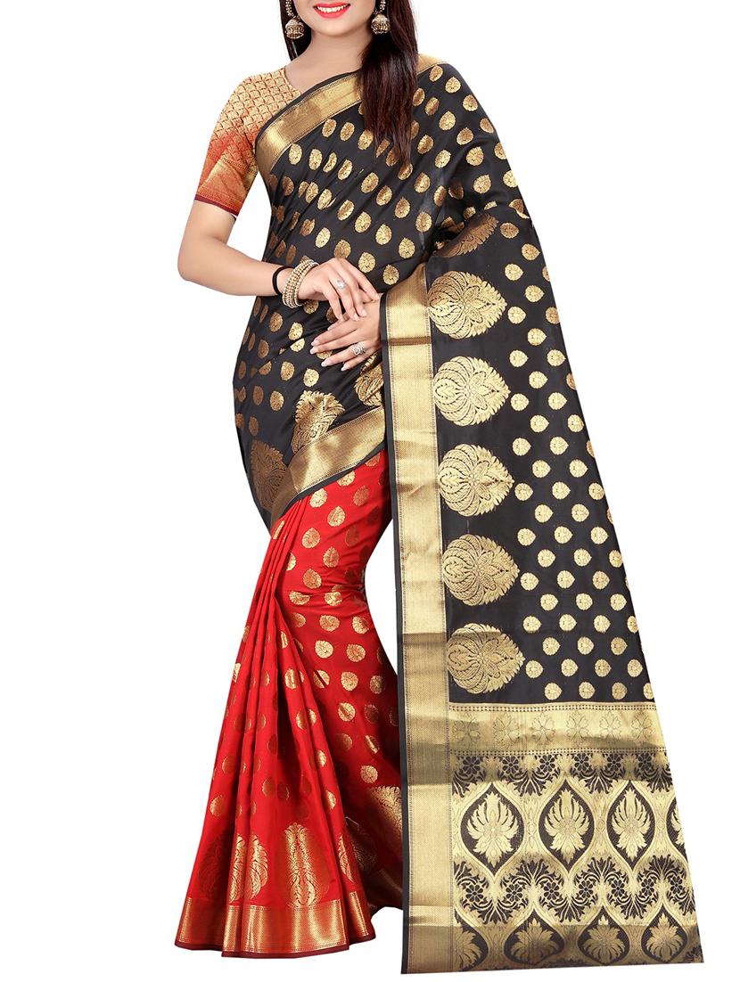 zari jacquard banarasi half & half saree with blouse - 15505843 - Zoom Image - 0