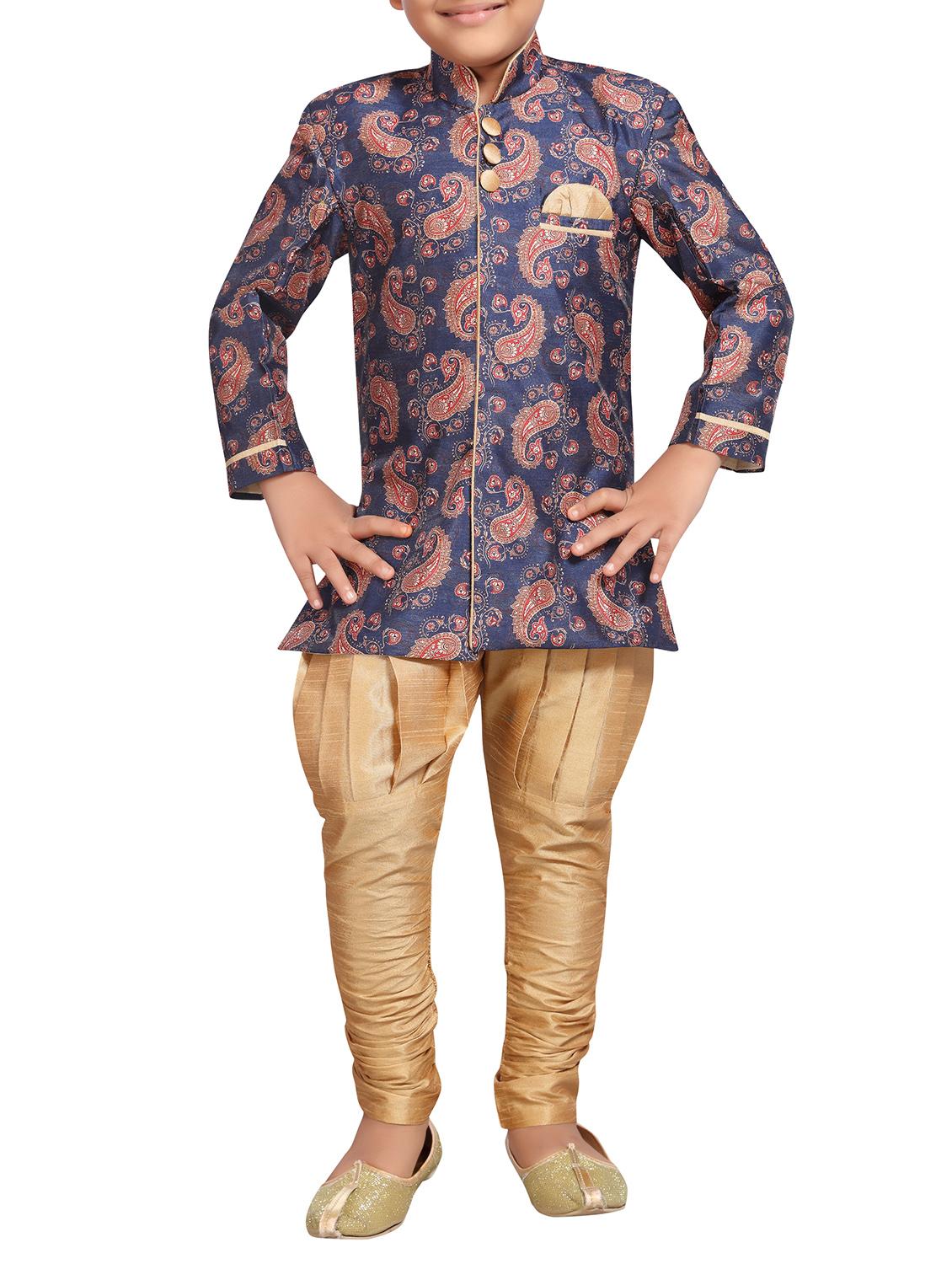 blue silk blend kurta set - 15506781 - Zoom Image - 0