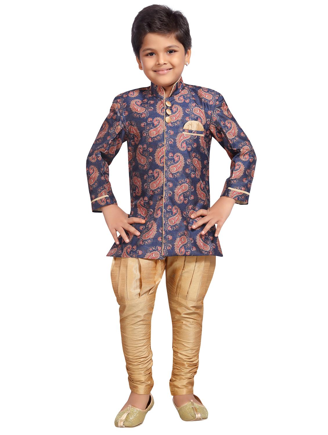 blue silk blend kurta set - 15506781 - Standard Image - 3