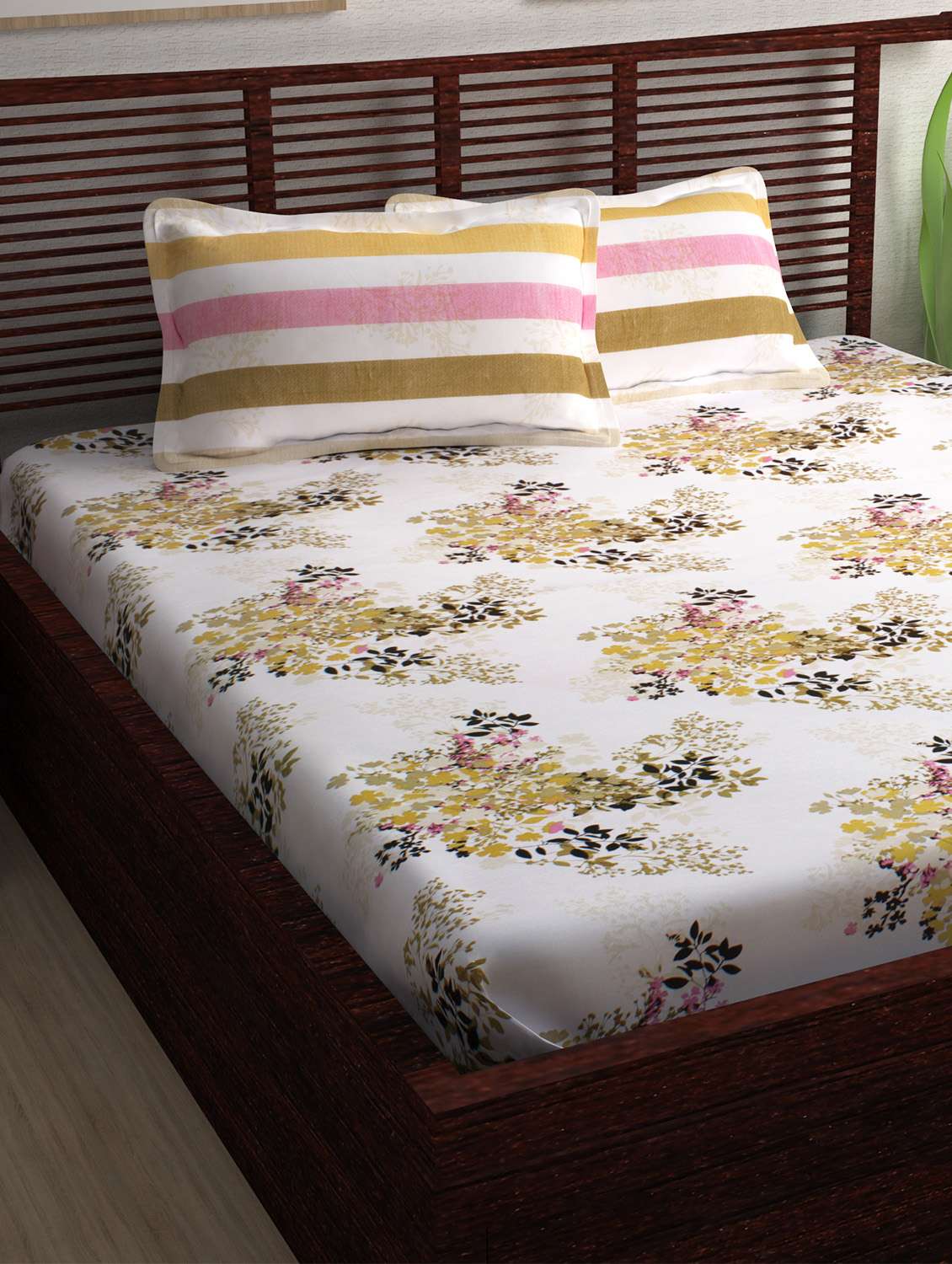 120 tc cream floral 1 double bedsheet with 2 pillow covers
